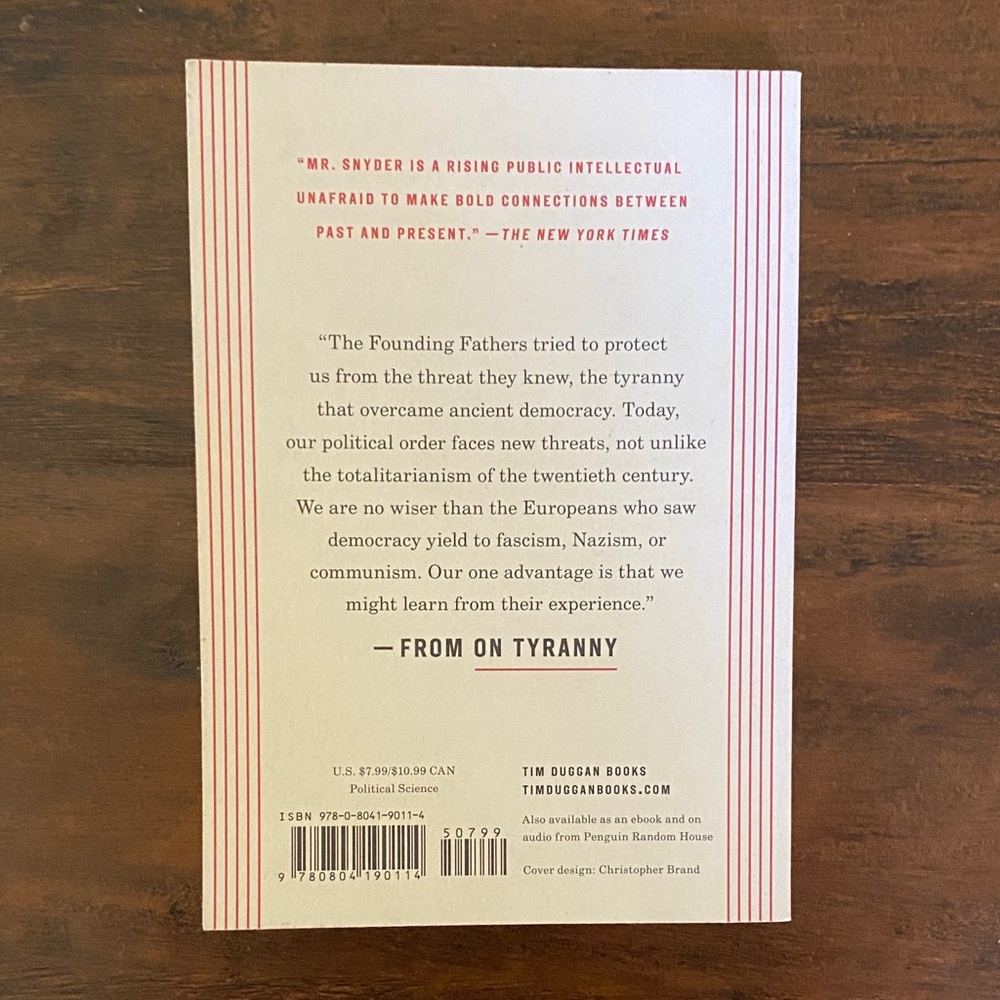 On Tyranny: 20 Lessons from the 20th Century #1 NEW YORK TIMES BESTSELLER - Picture 2 of 5